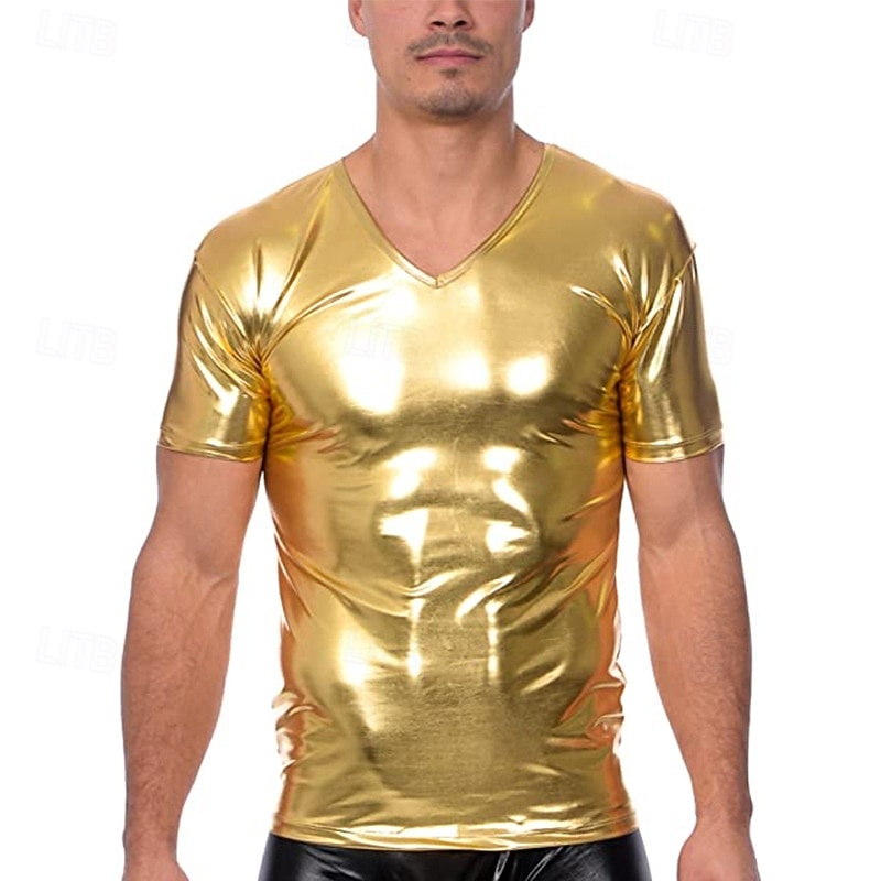 Retro Vintage 1980s T-shirt Disco Shiny Latex Patent Metallic Fancy Dress Men's Halloween Carnival Pride Parade Pride Month Adults' T-shirt Summer