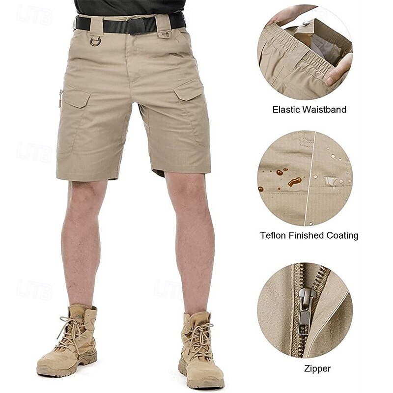 Men's Cargo Shorts Hiking Shorts Military Summer Outdoor Regular Fit Waterproof Quick Dry Shorts Elastic Waist Zipper Pocket Black Brown Hunting Climbing Camping / Hiking / Caving S M L XL XXL2