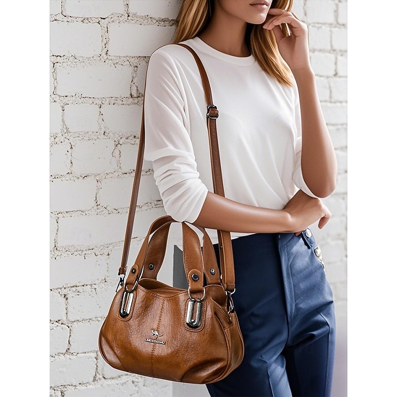 Women's Faux Leather Shoulder Handbag with Dual Handles – Vintage Casual Satchel Bag with Crossbody Strap for Office, Travel and Daily Use2