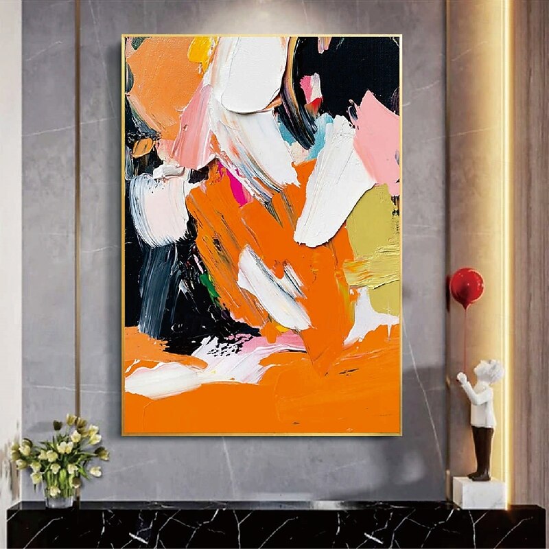Large oil painting Hand Painted Orange abstract oil painting Black oil painting Handmade modern painting modern office art canvas paintings for living room bedroom wall decoration