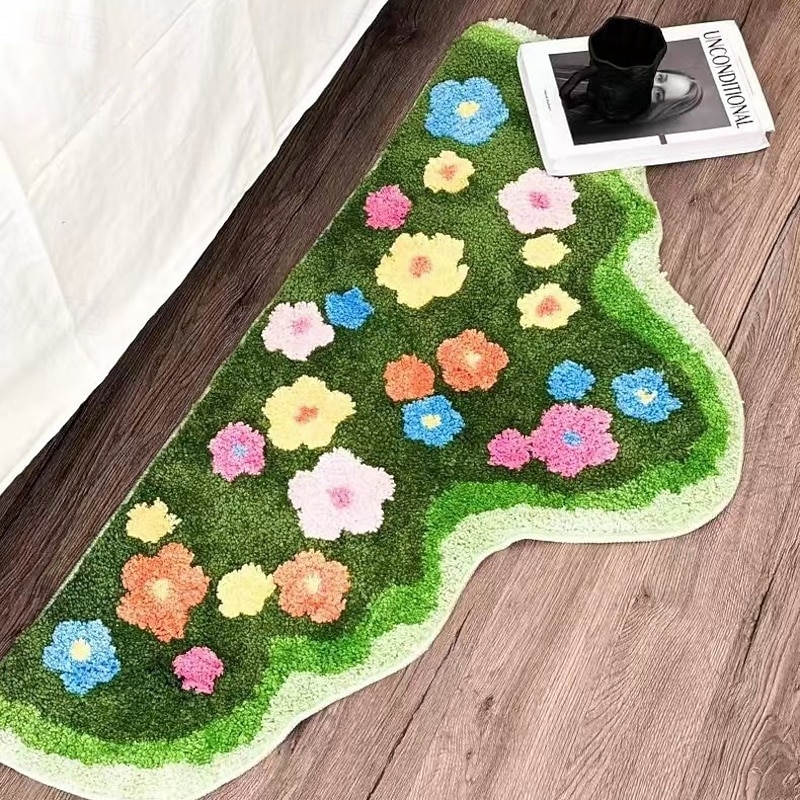 Floral Irregular Velvet Doormat Kitchen Mat Floor Mat Non-Slip Area Rug Oil Proof Rug Indoor Outdoor Mat Bedroom Decor Bathroom Mat Entrance Rug