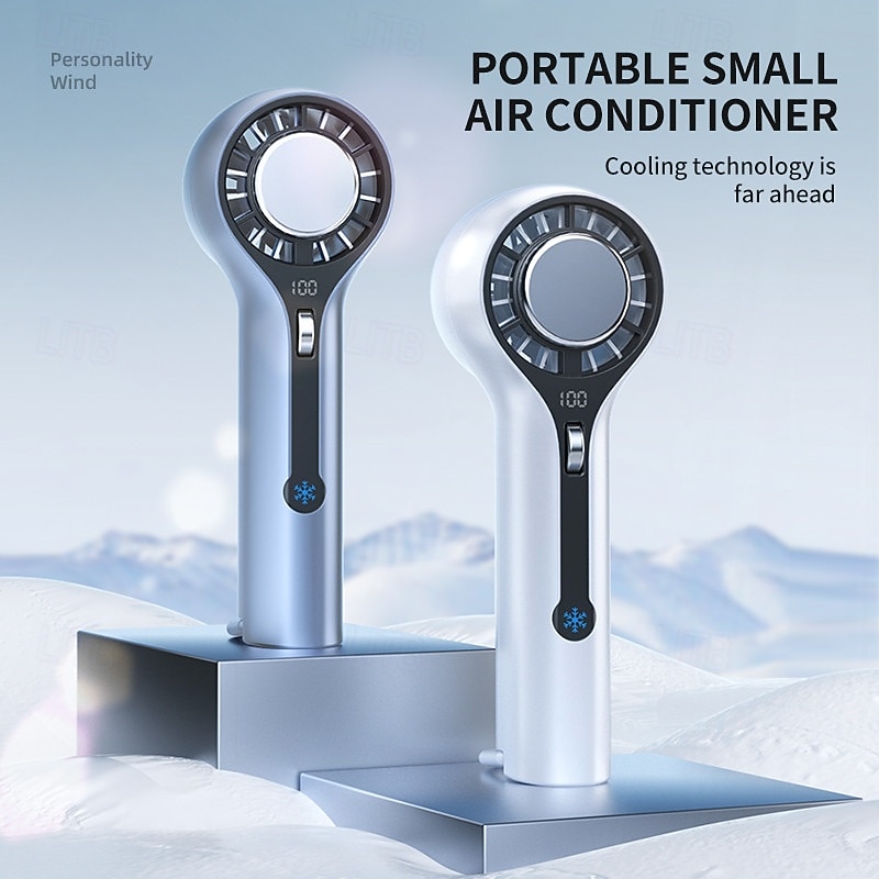 Portable Handheld Fan with Ice Ceramic Cooling, Turbo Breeze, 3000mAh Battery, Digital Display, Compact USB Rechargeable Fan with Pulley Control for Summer Outdoor Travel