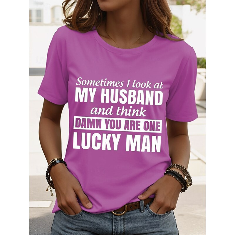 Women's T Shirt Graphic Letter Vintage Stylish Casual Short Sleeve Crew Neck Round Neck Regular Tops Daily Weekend Print Black Blue Purple Green Summer4