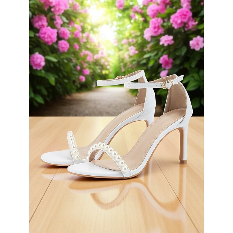 Women's White Pearl Stiletto Sandals – Romantic Open Toe Heels for Garden Dates and Summer Evenings3