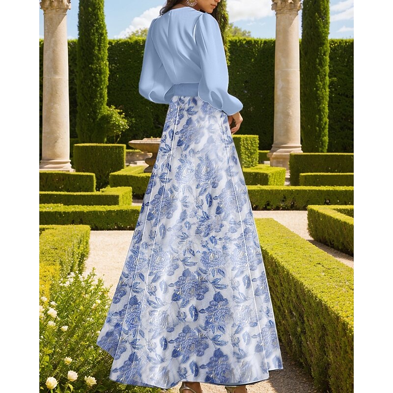 Floral Brodace Chiffon Gown Celebrity Style Dress Formal Wedding Guest Plunge Neck Puff Sleeve With Slit Floor Length Wedding Guest Dress3