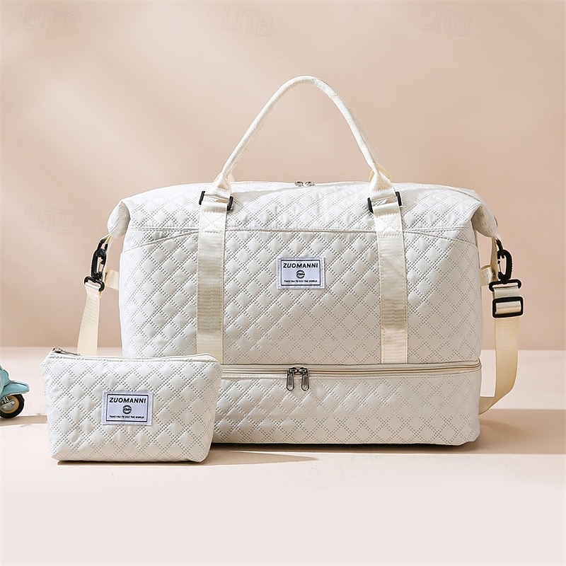 Weekender Bag Travel Duffel Bag Set for Women, 2 Piece Quilted Overnight Tote with Shoe Compartment and Cosmetic Bag, Large Capacity Carry On for Hospital, Short Trip, Gym, Maternity3