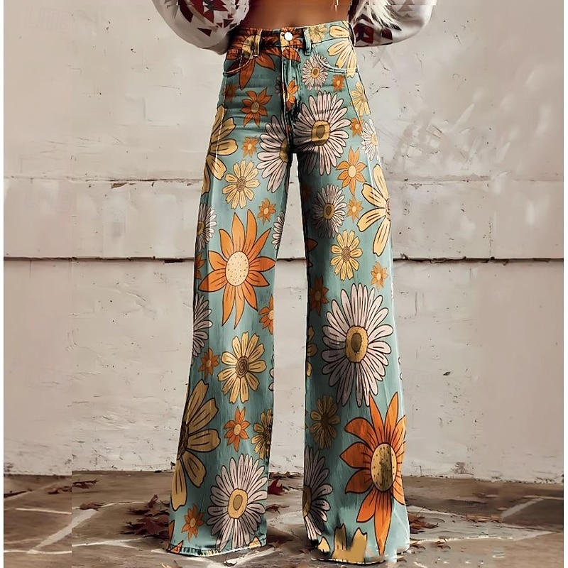 Women's Wide Leg Chinos Baggy Pants Fashion Streetwear Bohemian Full Length High Waist Floral Graphic Abstract Elastic Waistband Printing Comfy Soft Comfortable Micro-elastic Outdoor Vacation Street2