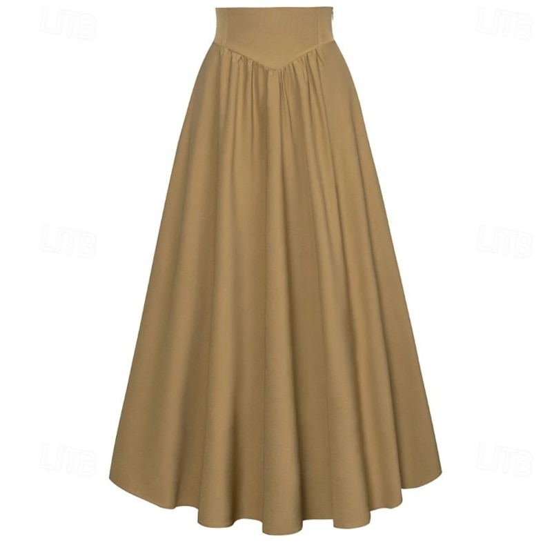 Retro Vintage Punk & Gothic Medieval Ankle Length Skirt Maxi Skirt Solid Color A-Line Fancy Dress Women's Celtic Pirate Masquerade Casual Daily Adults' Skirt3