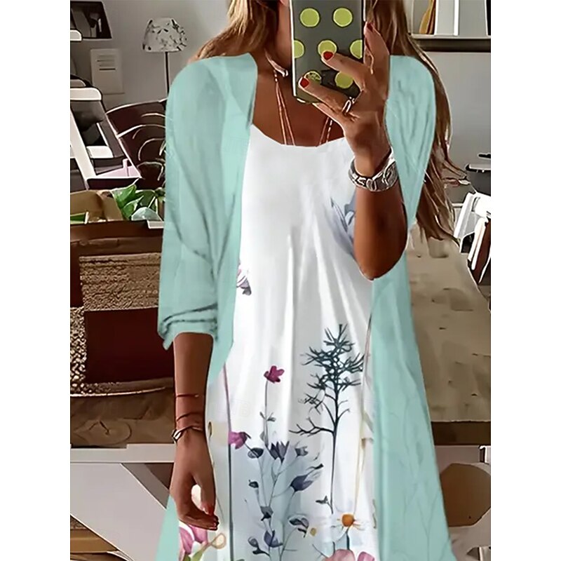 Women's Dress Set Maxi Dress A Line Dress Summer Dress Vacation Boho Ombre Floral Print 3/4 Length Sleeve Crew Neck Outdoor Daily Light Green Summer Spring Loose Fit2