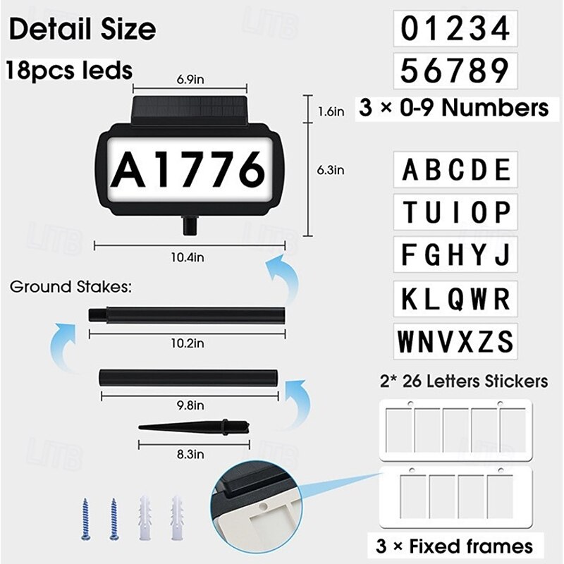 1 Pc Adress Lights Outdoor Solar Door Number Light, Three Color Dimming, Wiring Free Wall Light, Ground Plug Light, Two Modes, Courtyard Garden Porch Lighting, Street Sign Board3