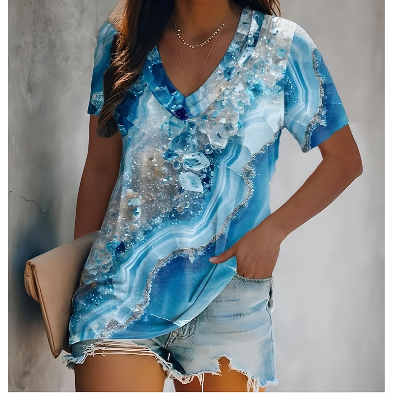 Women's T Shirt Summer Tops Tie Dye Tropical Cute Hawaiian Sleeveless Short Sleeve V Neck Regular Tops Daily Print Pink Blue Purple Green Summer Spring4