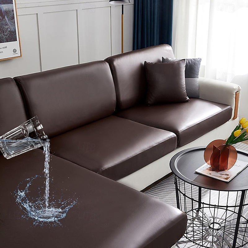 PU Leather Stretch Couch Cushion Cover Burgundy 100% WaterProof Cushion Slipcover for Chair Cushion Furniture Protector Seat Cushion Sofa Cover with Elastic Bottom Washable