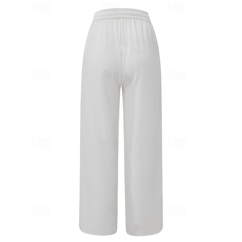 Women's Culottes Wide Leg Slacks Pants Trousers Streetwear Casual Full Length Natural Plain Elastic Waist Buckle Outdoor Comfortable Street Weekend Black White Blue Summer Regular Fit3