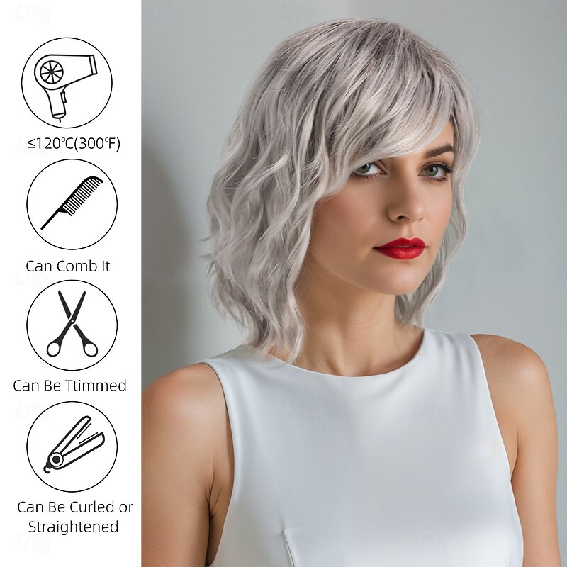 Synthetic Wig Curly Micro Locs Asymmetrical Deep Parting Machine Made Wig 16 inch A1 Synthetic Hair Men's Middle Part Cool Comfortable Silver3