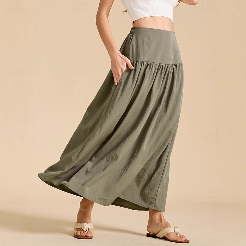 Medieval Maxi Skirt Cotton Skirt Retro Vintage Medieval Renaissance Ankle Length Skirt Cottagecore Solid Color Women's Vacation LARP Ren Faire Adults' Summer Skirt
