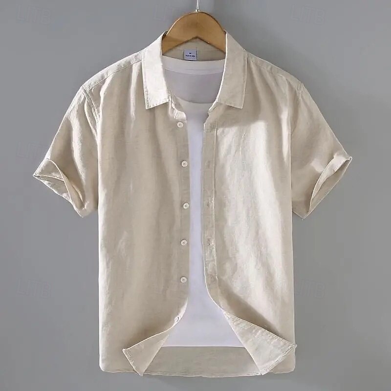 Men's Shirt Linen Shirt Casual Shirt Button Up Shirt Cotton Shirt Plain Vacation Street White Light Green Navy Blue Green Short Sleeve Turndown Summer Clothing Apparel Button-Down4
