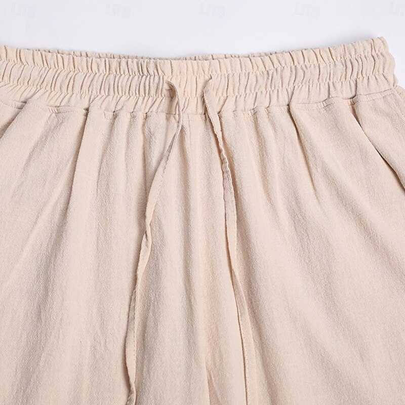 Men's Shorts Linen Shorts Summer Shorts Beach Shorts Drawstring Elastic Waist Plain Comfort Breathable Knee Length Outdoor Daily Beach Vacation Fashion Black Pink4