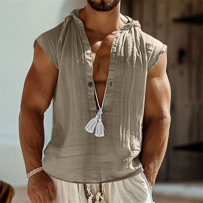 Men's Tank Top Vest Top Undershirt Sleeveless Shirt Sleeveless Hooded Summer Plain Fashion Designer Basic Buttons Vacation Street Going out Black Navy Blue Green Top Tee for Men