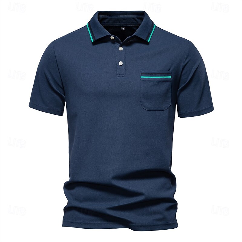 Men's Golf Polos Shirts Pique Polo Shirt Work Business Ribbed Polo Collar Classic Short Sleeve Basic Modern Solid Color Pocket Button Front Summer Spring & Summer Regular Fit Dark Red White Navy Blue2