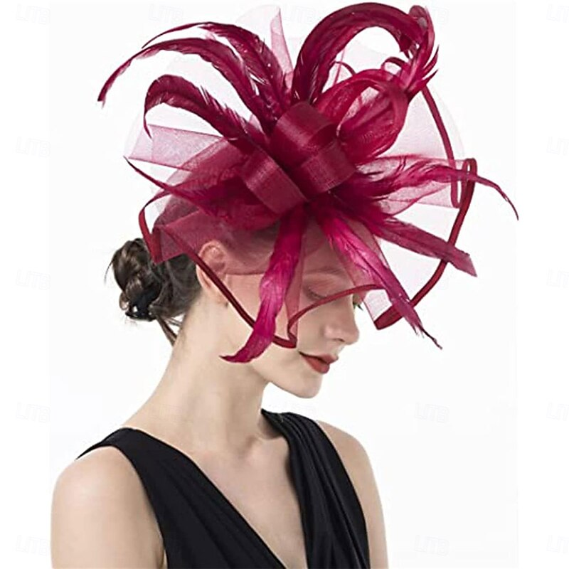 Women Fascinator Flower Feathers Hat Tea Party for Derby Cocktail Wedding Kentucky Fascinators Hat A Sky Blue4