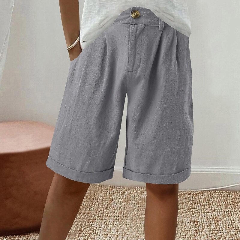 Women's Linen-Inspired Shorts Shorts Slacks Fashion Streetwear Short Natural Plain Pocket Buckle Comfy Outdoor Comfortable Holiday Weekend Apricot Grey Black White Summer Regular Fit3
