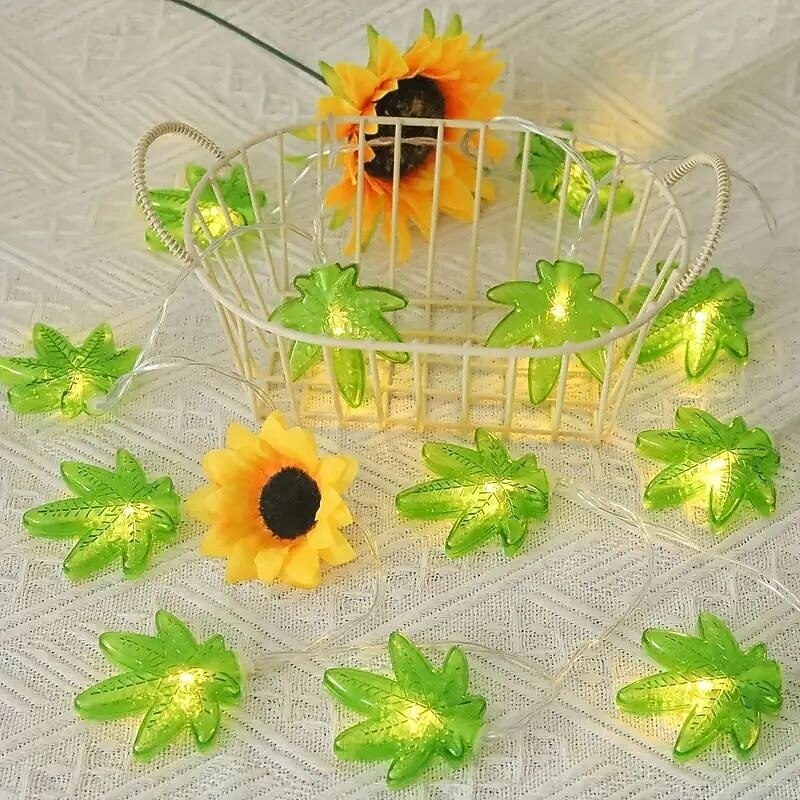 LED Green Leaf Fairy Light String 1.5m 10LED Battery Powered for Christmas Valentine's Day Bedroom Party Wedding Thanksgiving Mother's Day Summer Garden Decoration3