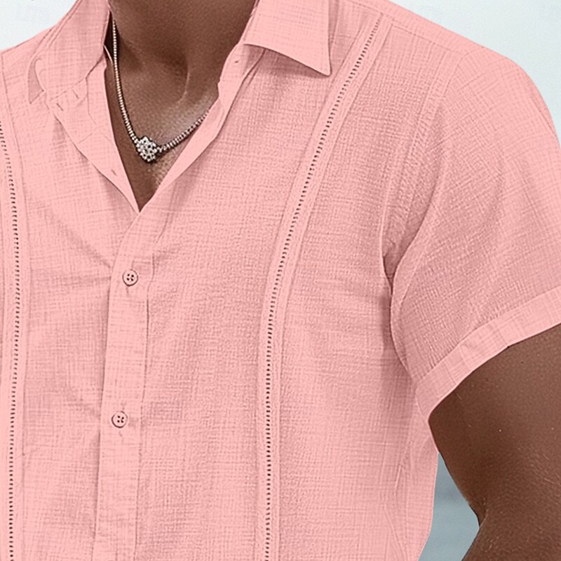 Men's Shirt Linen Shirt Guayabera Shirt Summer Shirt Beach Shirt Summer Hawaiian Shirt Solid Color Vacation Street White Pink Light Blue Short Sleeve Collar Summer Spring & Summer Clothing Apparel2