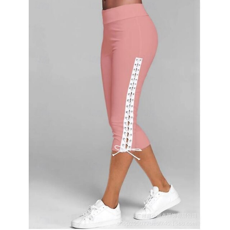Women's Leggings Capri Pants Sweatpants Crop Active Athletic Knee Length High Waist Plain Patchwork Comfy Soft Comfortable Micro-elastic Outdoor Yoga Athletic Black White Pink Sky Blue Summer Slim Fit4
