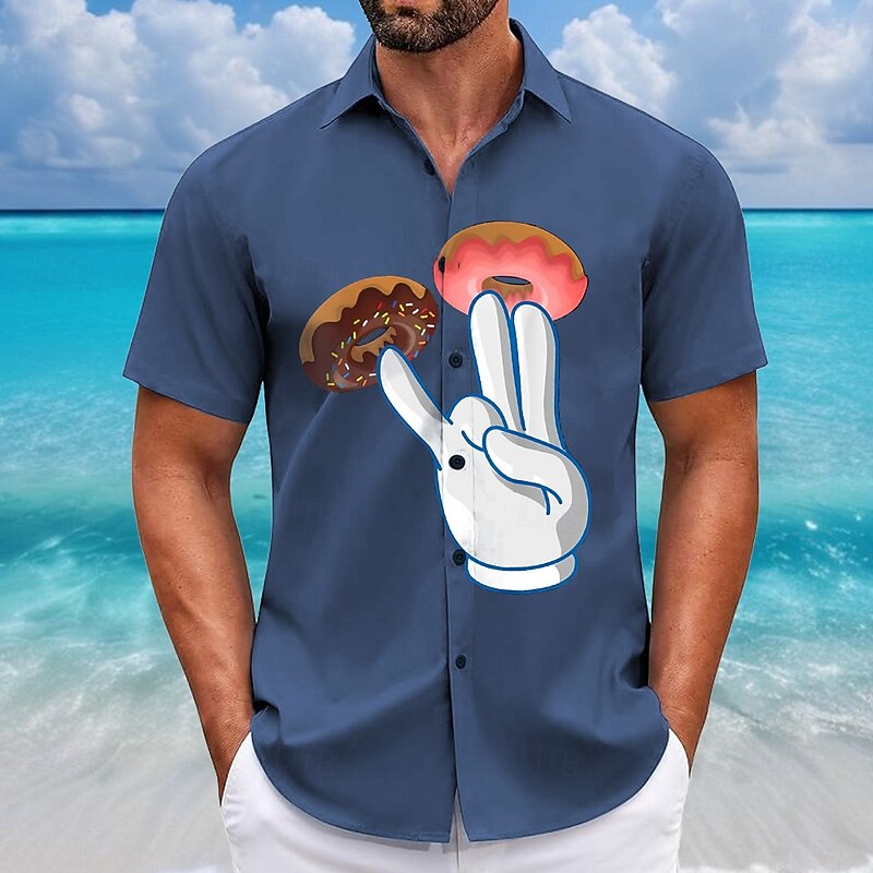 Men's Novelty Funny Donuts Shirt Summer Hawaiian Shirt Button Up Shirt Short Sleeve Hawaiian Resort Vacation Holiday Beach Wear Summer Spring Turndown 3D Print Collared Shirts Pink Blue Green