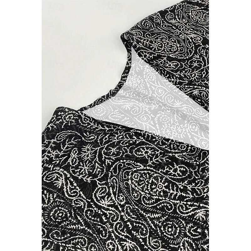 Women's Boho Shirt Blouse Flower Casual 3/4 Length Sleeve Asymmetrical Regular Tops Daily Holiday Print Black Summer4