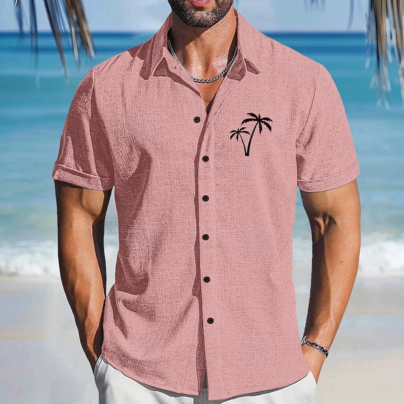 Men's Palm Tree Casual Shirt Summer Hawaiian Shirt Aloha Shirt Short Sleeve Hawaiian Resort Vacation Causal Casual Summer Spring Turndown Button Up Pink Blue Green Gray