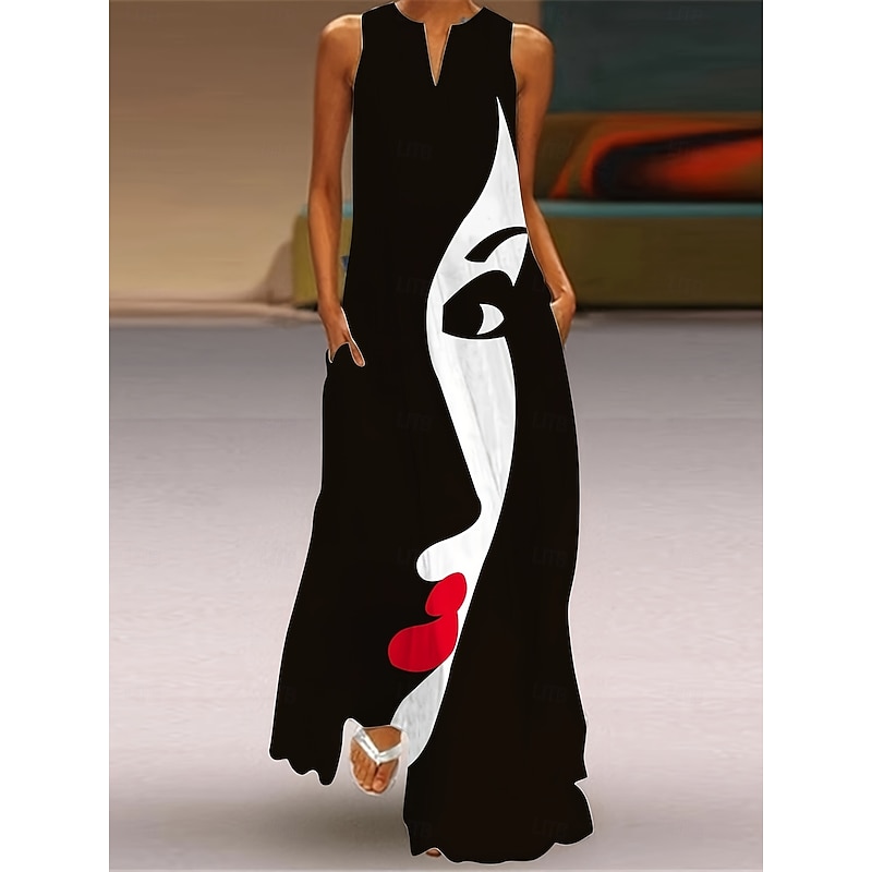 Women's Maxi Dress A Line Dress Summer Dress Vacation Casual Boho Daily Holiday Loose Fit Graphic Abstract Sleeveless V Neck White Red Blue Summer