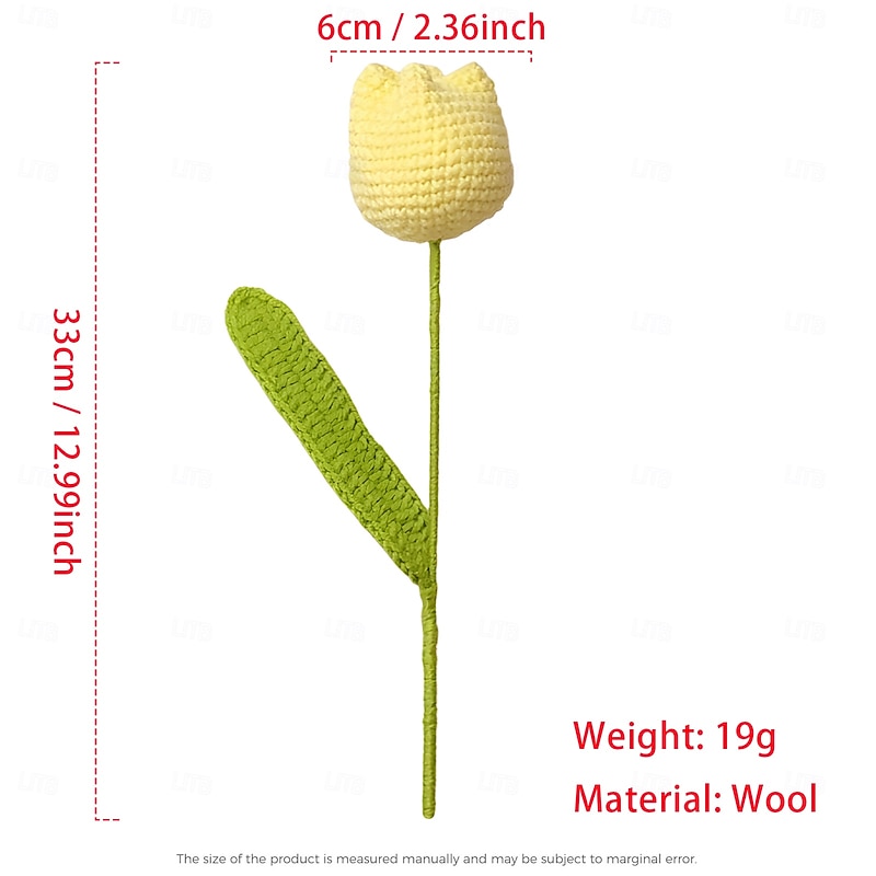 1 Branch Crochet Tulip Flower, Knitted Artificial Flower for Home Decor, Eternal Handmade Gift for Women, Girls, Friends, Birthday, Wedding Party3