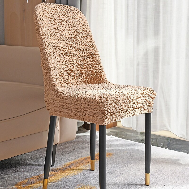Seersucker Chair Cover Wrinkle Fabric Dinning Chair Cover Curved Back Chair Slipcover Stretch Seat Protector Thicker Seat Cover for Dining Room Hotel Banquet