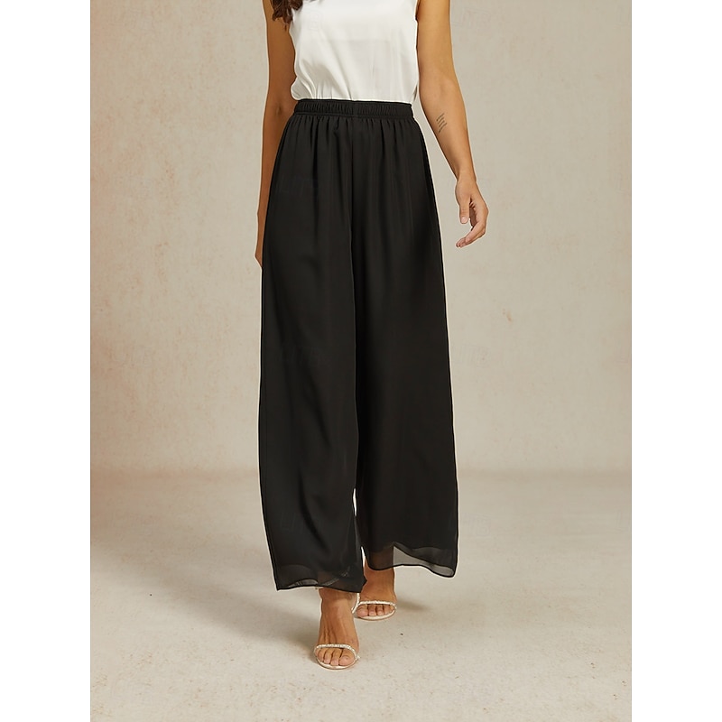 Women's Culottes Wide Leg Elegant Vintage Fashion Full Length Mid Waist Plain Inelastic Black Summer Spring Fall Loose Fit - Main Image