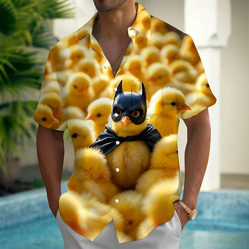 Men's Funny Duck Bat Shirt Summer Hawaiian Shirt Button Up Shirt Short Sleeve Hawaiian Vacation Holiday Beach Wear Summer Spring Turndown 3D Print Collared Shirts Front One Pocket Yellow