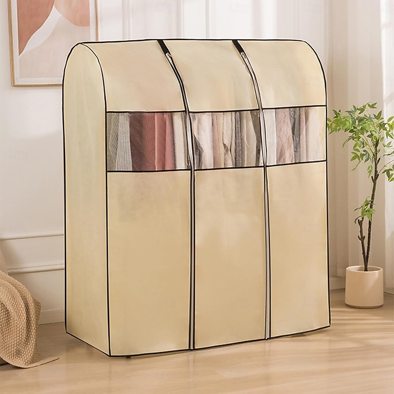 Garment Rack Cover for Clothes, Full Enclosed Non-Woven Dust Cover with Clear Window, Zippered Wardrobe Closet Organizer for Bedroom Hanging Clothes Rack