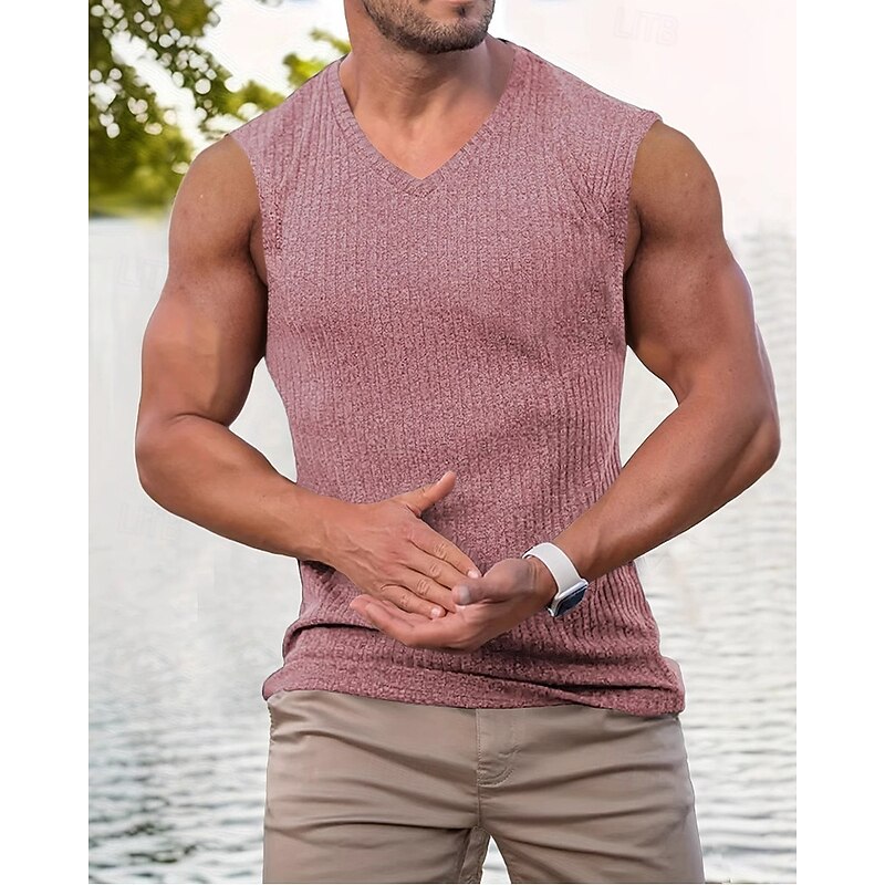 Men's Tank Top Vest Top Undershirt Sleeveless Shirt Sleeveless V Neck Summer Plain Fashion Designer Vacation Street Going out Black Pink Green Top Tee for Men3