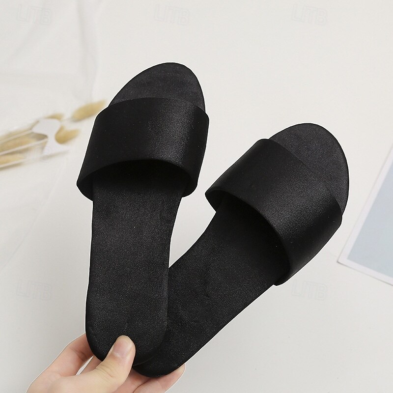 Women Satin Slide Flat Open Toe Soft Slip on Silky Slide Sandal House Slipper2