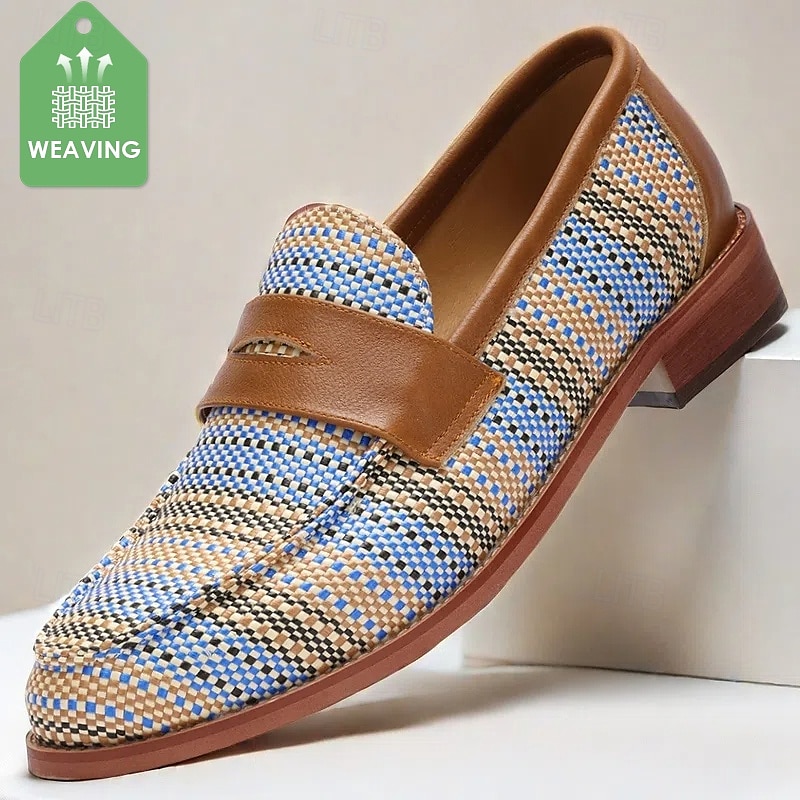 Men's Handwoven Multicolor Slip-On Loafers – Casual Artistic Flat Shoes for Summer and Weekend Wear