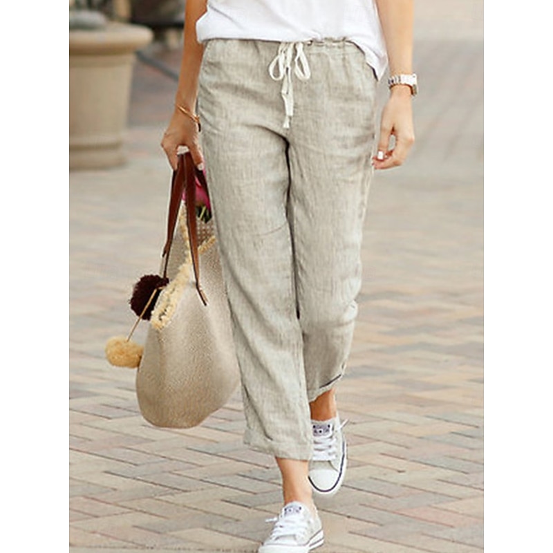 Women's Chinos Fashion Basic Full Length Medium Waist Plain Pocket Drawstring Comfort Outdoor Micro-elastic Vacation Street Daily Black Dark Navy Sky Blue Orange Summer Spring Regular Fit