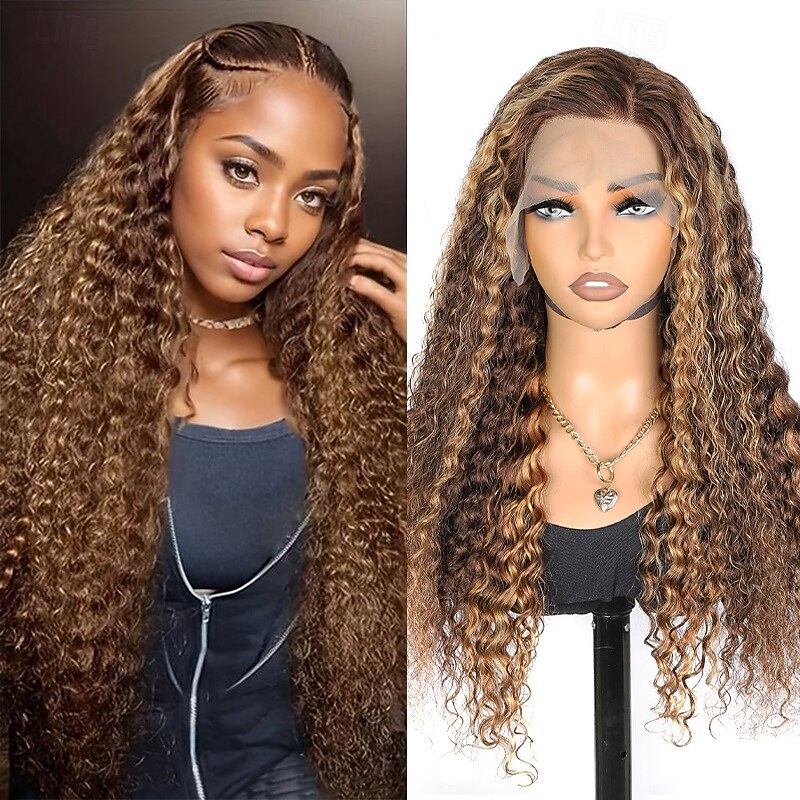 Deep Wave 14-26 inch Highlight 13x4 Lace Front Human Hair Wigs P4/27 Transparent Frontal Ombre Brazilian Wigs