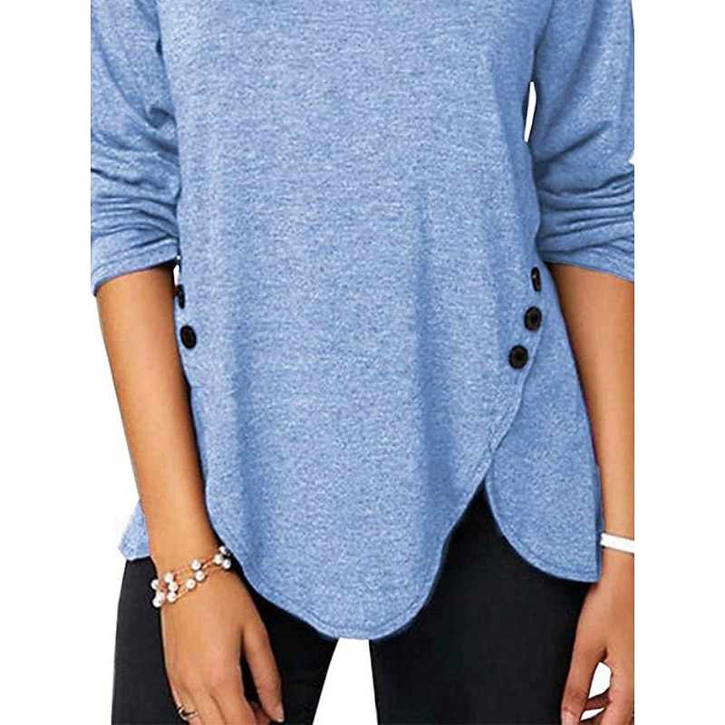 Women's Blouse Plain Stylish Casual Long Sleeve Crew Neck Regular Tops Daily Buttons White Sky Blue Purple Brown Summer Spring3
