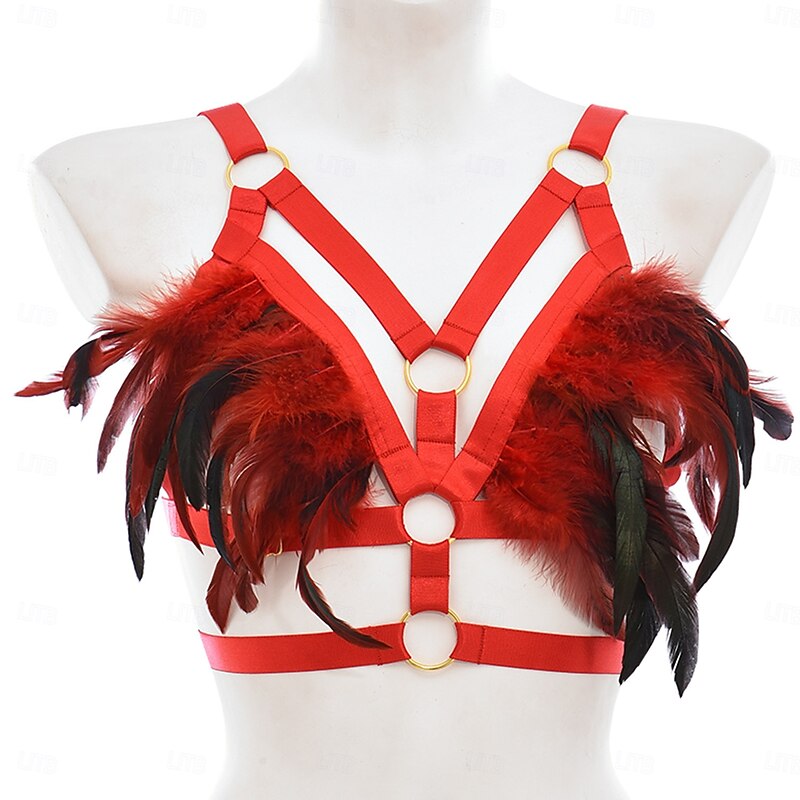 Drag Queen Halloween Feather Bralette Harness Bra Pride Rainbow Sexy Costume Adults' Women's Halloween Carnival Pride Parade Pride Month Easy Halloween Costumes Dress Up2