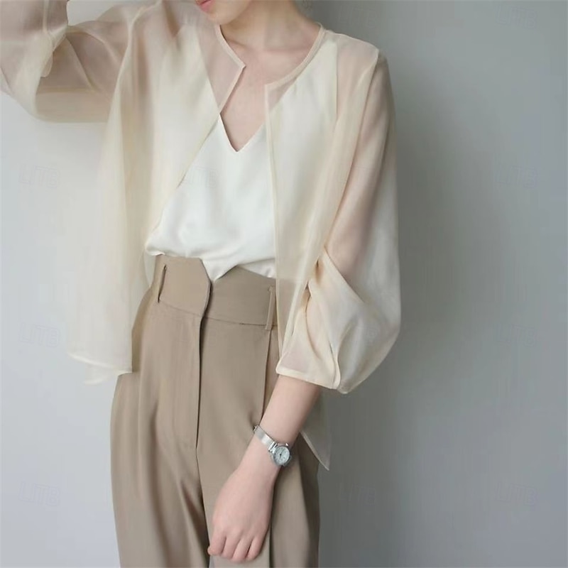 Women's Wrap Elegant Sun Protection Long Sleeve Organza Wedding Wraps With Pure Color For Wedding Summer3