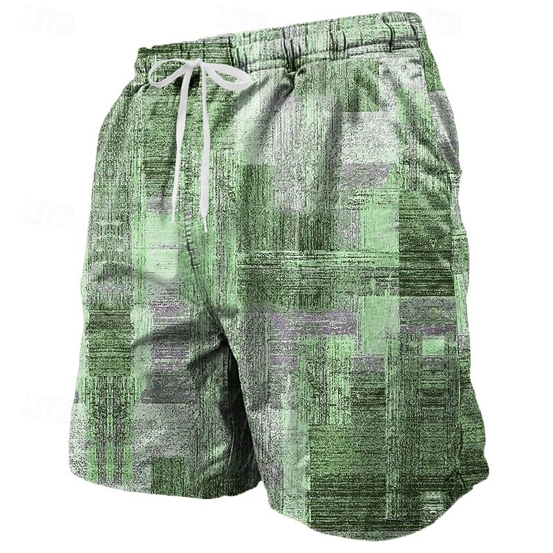 Men's Geometric Color Block Grid / Plaid Swim Shorts Board Shorts Swimming Trunks Mid Waist Streetwear Hawaiian Beach Vacation Wear Side Pockets Mesh Lining Elastic Drawstring Waist Designer Clothing4