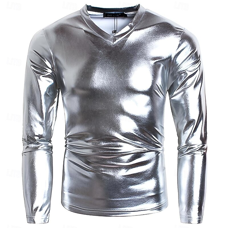 Retro Vintage 1980s T-shirt Sweatshirt Disco Shiny Latex Patent Metallic Fancy Dress Men's Halloween Carnival Pride Parade Pride Month Adults' Shirt3