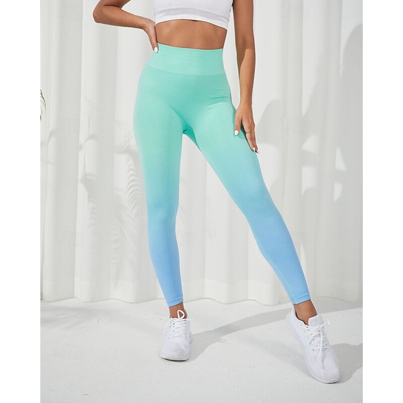 Women's Yoga Pants Yoga Leggings Elastic Waistband Butt Lift Tummy Control Pilates Gym Workout Workout Pants Color Gradient Pink Purple Green Fall Sports Activewear Stretchy Slim