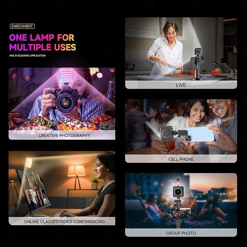 Mini RGB LED Video Light 2500K-9000K Dimmable 8 Lighting Effects Video Conference Light for Computer Tablet Mobile Phone DSLR Camera Built-in Battery with Screen Clip & Cold Shoe Mount2