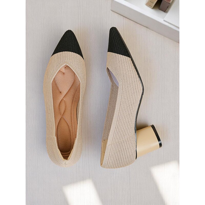 Women's Block Heel Pumps – Elegant Breathable Flyknit Work Heels for Office Professionals3